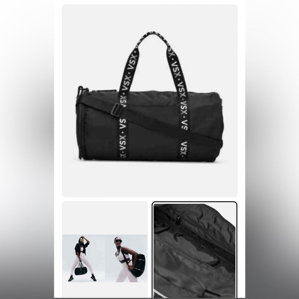 Victorias Secret VSX Black Duffel/Gym Bag with Adjustable Strap.